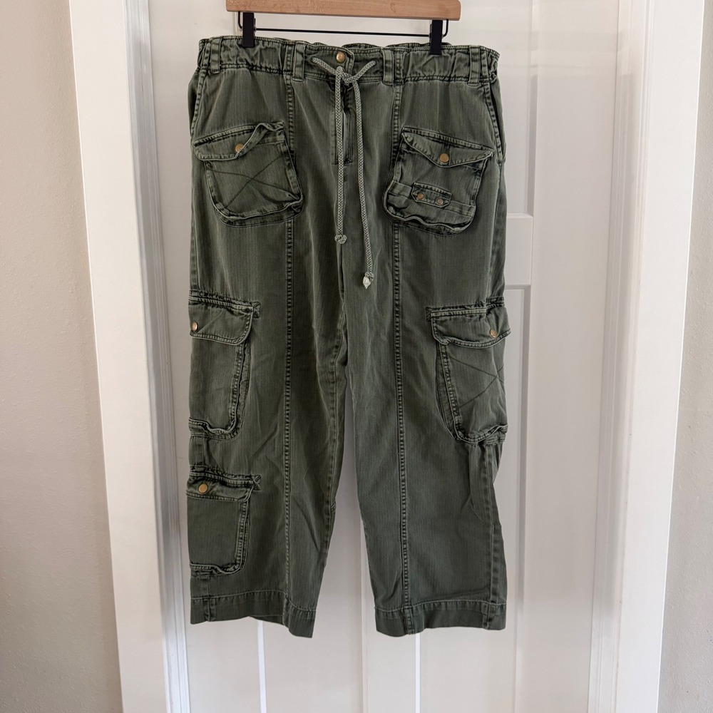 We The Free Tahiti Pull-On Cargo Pants Olive Green Utility XL Boho Grunge